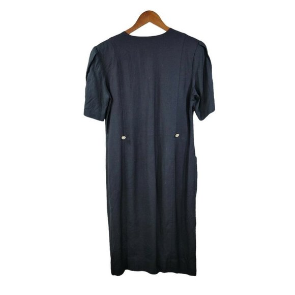 Vintage Linen Suit Dress size 10 Evening career LBD Pearl Button Dark Academia - Picture 6 of 8